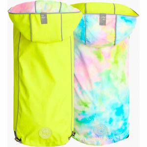 Hondenjasjes GF Pet Reversible Raincoat Regenjas Hond Waterdichte Hondenkleding Maat S Hondenjas Ruglengte 33cm Neon Geel met Tie Dye