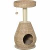 Krabpalen PawHut kattenboom krabpaal kitten meubels met kattengrot speelbal sisal zacht pluche hoogte 82,5 cm geel