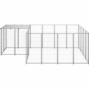 VidaXL Hondenkennel 6,05 m² staal zilverkleurig vidaXL Hondenhokken