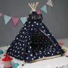 Pet Tent verwijderbare en wasbare houten kattenkennel met kussen specificatie: Medium 50 50 60cm (Navy Blue Eyes) Dierenbenodigdheden