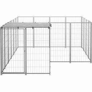 VidaXL Hondenkennel 6,05 m² staal zilverkleurig vidaXL Hondenhokken